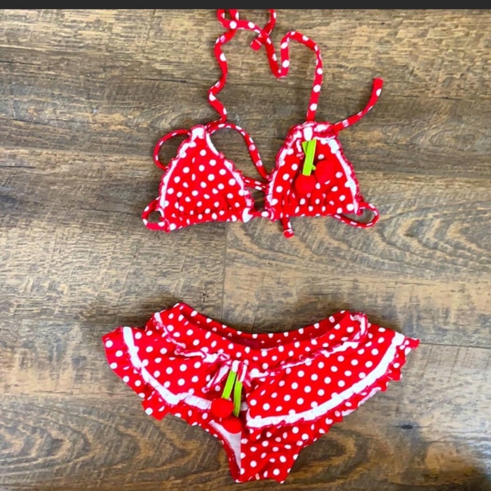 Kate Mack cherry red polka dot ruffle bikini
